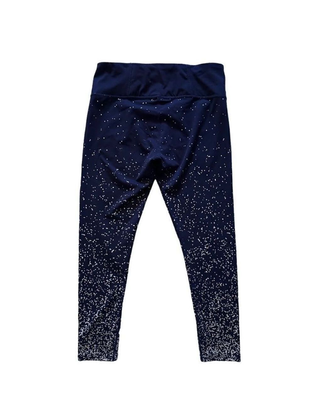 Kimberly Ombre Space Metallic High Rise Navy & Silver Polka Dot Leggings Large - Picture 2 of 8